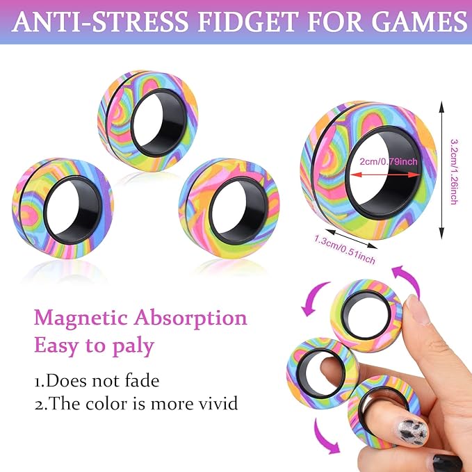 3Pcs Magnetic Rings Fidget Toy Set, ADHD Anxiety Magnetic Fidget Toys Adults Fidget Spinner Rings for Relief, Christmas Stocking Stuffers Gifts for 8+ Year Old Teen Boy Girl