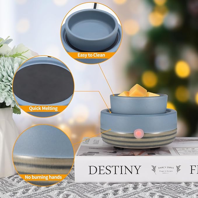 Candle Wax Melt Warmer with Timer Ceramic Electric Wax Melt 4-in-1 Oil Burner Adjusting Temperature Fits Yankee Large Jar Scented Candle for Home Decor Birthday Gifts for Women Mom Grandma Girls Blue