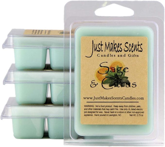 4 Pack - Sage & Citrus Scented Soy Wax Melts | Long Lasting Fragrance Cubes | Hand Poured in The USA by Just Makes Scents Candles & Gifts