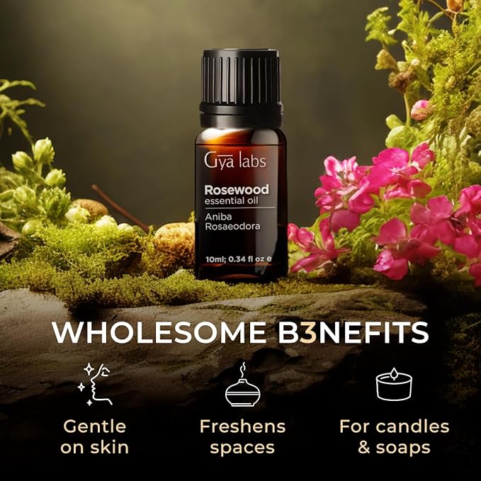 Gya Labs Rosewood Essential Oil - 0.34 Fl Oz - for Hair, Skin, Diffuser, Aromatherapy & DIY Candle Making Scent