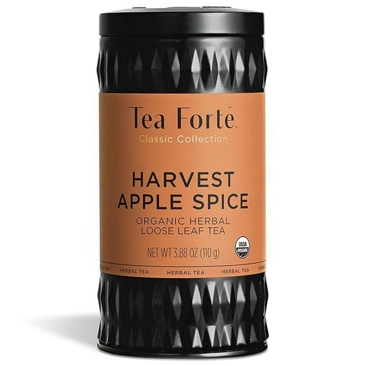 Tea Forte Harvest Apple Spice Premium Organic Loose Leaf Caffeine-Free Herbal Tea Blend Canister, Makes 35-50 Cups