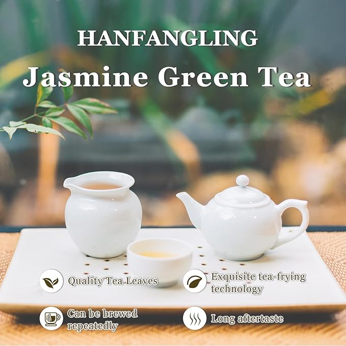 HANFANGLING Jasmine Green Tea - Premium Loose Leaf Tea with Natural Jasmine Flowers, 100% Natural, Aromatic & Refreshing, 1.76oz