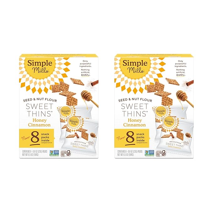 Simple Mills Snack Packs Honey Cinnamon Sweet Thins, Healthy Halloween Snacks for Kids, Individual Packs, Seed & Nut Flour, 8 Ct (Pack of 2)