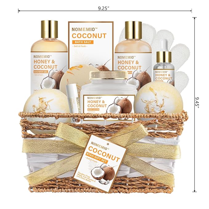 Spa Gift Basket for Women, 11pcs Honey & Coconut Luxury Bath Gift Set, Spa Kit with Shower Gel, Bubble Bath, Bath Bombs , Christmas Gifts for Her, Women, Mom Birthday