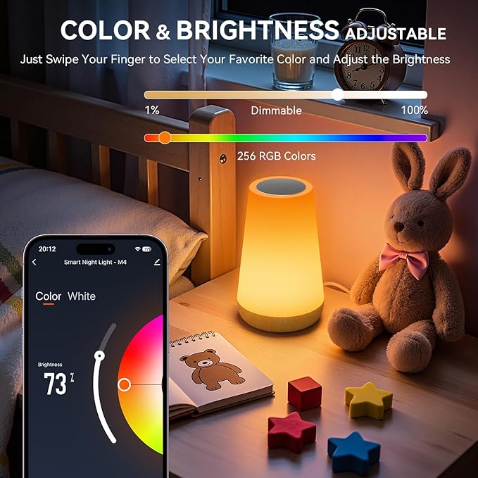 Auxmir Smart Table Lamp, Dimmable Nursery Night Light for Baby Work with App/Voice Control, LED Lamp with Music Sync and 100+ Scene Modes, Bedside Timer Lamp for Bedroom Living Room Sleep Aid(Corded)