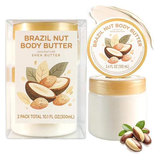 Brazil Nut Body Butter, Brazilian Body Butter Cream for Dry Skin, Womens and Mens Body Care, Natural Shea Butter for Deep Moisturizing and Hydrating-3.4floz+6.8 floz