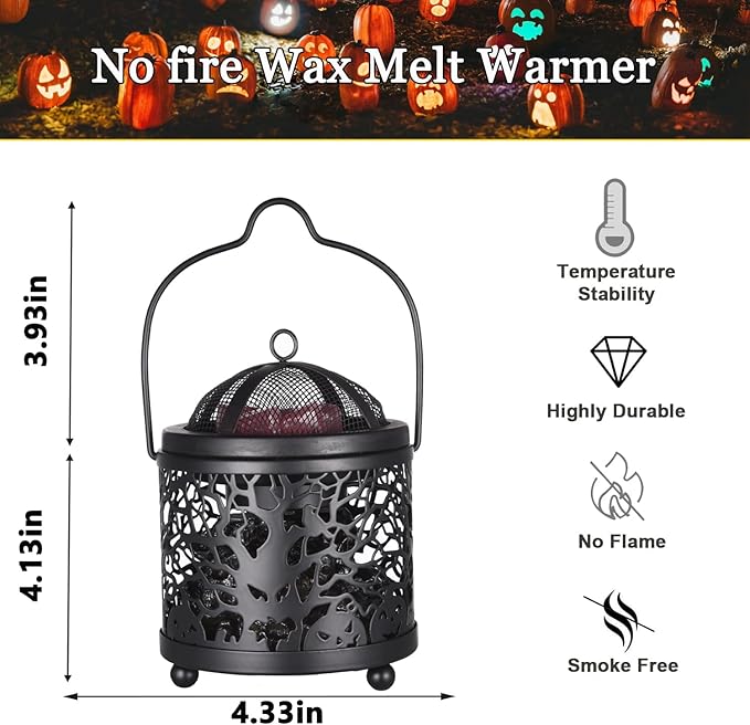 Dicimi Halloween Candle Wax Warmer, Colorful Skull Aromatherapy Wax melt Warmer, Metal Electric 4-in-1 Burners for Halloween interiors, Ideal Present for Family and Friends - Ghost Tree Skulls