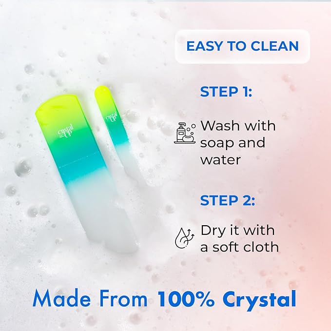 Cristal UP Crystal Nail and Feet Care Kit - 2PC with a Crystal Foot Scraper and Medium Glass Nail File, Durable, Eco Friendly and Gentle on Nails, Perfect for Home Office and On The Go, Yellow Lemon