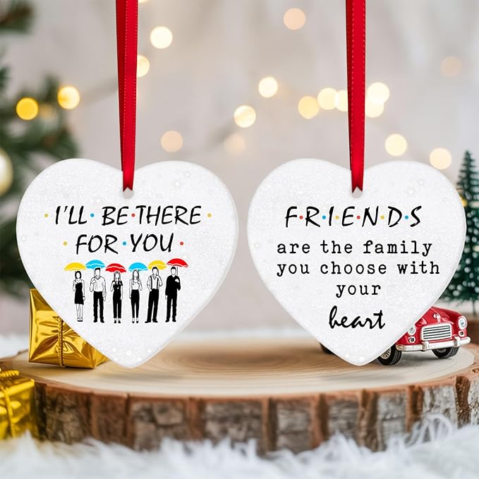 34HD Gifts for Christmas, Coworker Christmas Ornament Heart-Shaped Ceramic 2-Side Printed, Friends Gifts for Men, Women, Christmas Decorations