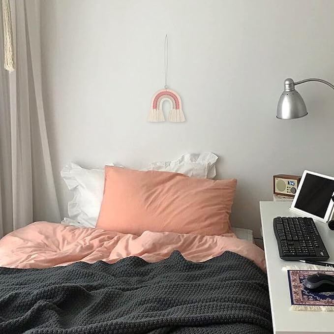 BOHO GARDEN Macrame Bohemian Rainbow Charm - Essential Oil Diffuser for Cars, Baby Nursery, Children’s Bedroom & Home Decor- Colorful Decorative Hanging Air Freshener & Accessories - 3.5x4 - Lychee