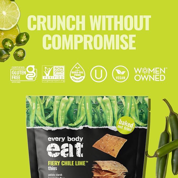 Every Body Eat Snack Thins, Allergen Friendly, Vegan, Gluten Free and Dairy Free (2 Count, Fiery Chile Lime)