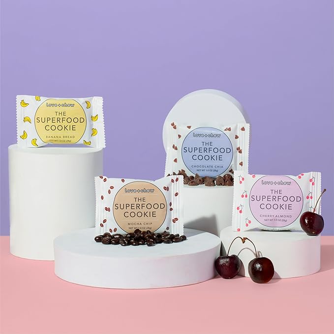 Love + Chew, Variety Pack of Minis - 16 Count - Tasty Gluten Free Cookies - Vegan - Healthy, Paleo, Non GMO Snacks - Individually Wrapped, Soft Baked Cookies - Made from High Protein Almonds - 1 Ounce Each