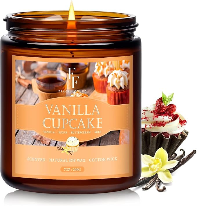 Fall Candle, Vanilla Cupcake Scented Candles for Home, Natural Soy Autumn Candle Aromatherapy Candle, 7 oz Jar Candles Fall Gifts for Women Men