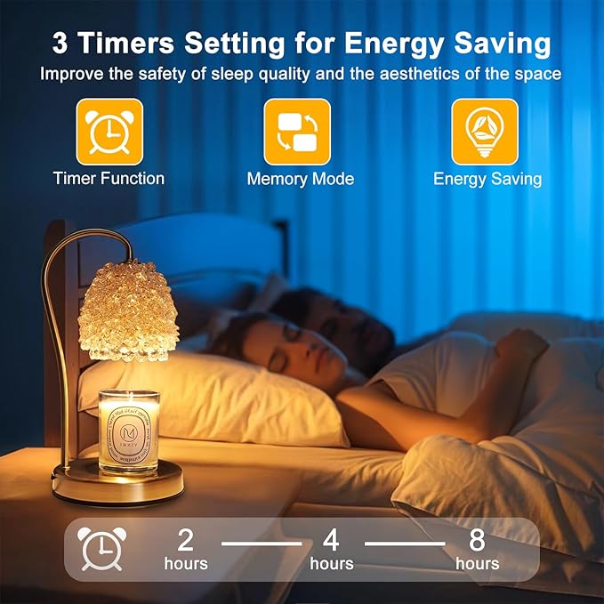 Candle Warmer Lamp with Timer Adjustable - Height Candle Warmer, Dimmer, Crystals Lampshade, Wax Melting Lamps for Home Decor, for Candles in Jars with 2 Bulbs