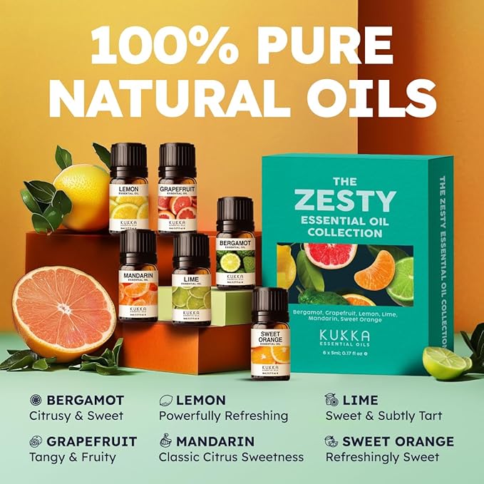 KUKKA essential oils Essential Oil for Aromatherapy – Set – Premium Grade Essential Oils for Diffuser, Aromatherapy, Hair, Skin, Body, Massage & DIY Soap Making Scents