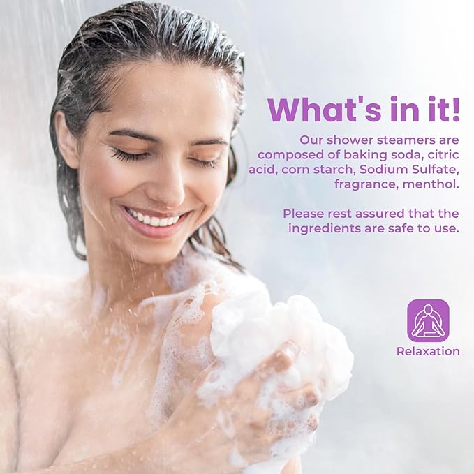 Shower Steamers 8 Pack Set Shower Bombs Tablets in Purple Box with 8 Fragrances with Shea Butter for Self-Care & Relaxation, Idea for Women and Men
