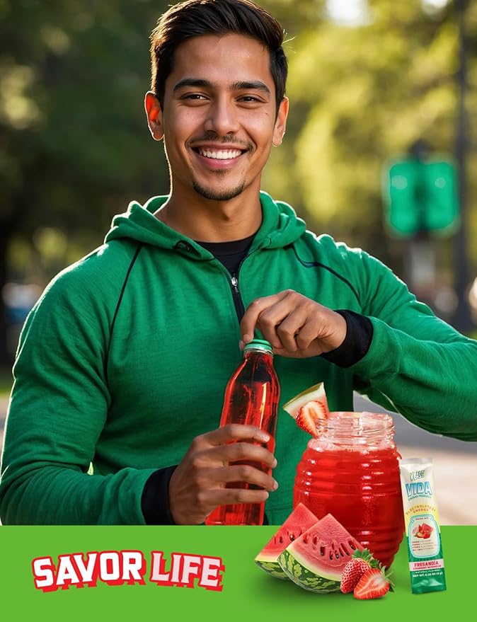 Hydration + Energy Electrolyte Drink Mix – Strawberry Watermelon Agua Fresca Flavor | Sugar-Free Powder with Caffeine, L-Theanine, Coconut Water & Minerals | 15 Single-Serve Stick Packs