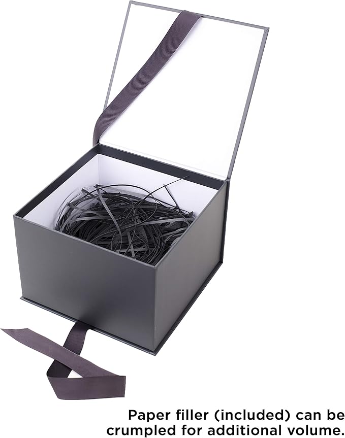 Hallmark Medium Gift Box with Lid and Shredded Paper Fill (Gray 7 inch Box) for Weddings, Graduations, Birthdays, Father's Day, Groomsmen Gifts, All Occasion (Pack of 2)