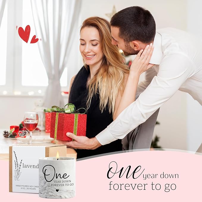 1 Year Anniversary Candle for Girlfriend Boyfriend - One Year Anniversary Wedding Gifts for Couple First Year Aniversario Present for Wife Husband Fiance - 6 Oz 1st Aniversario Porcelain Candle