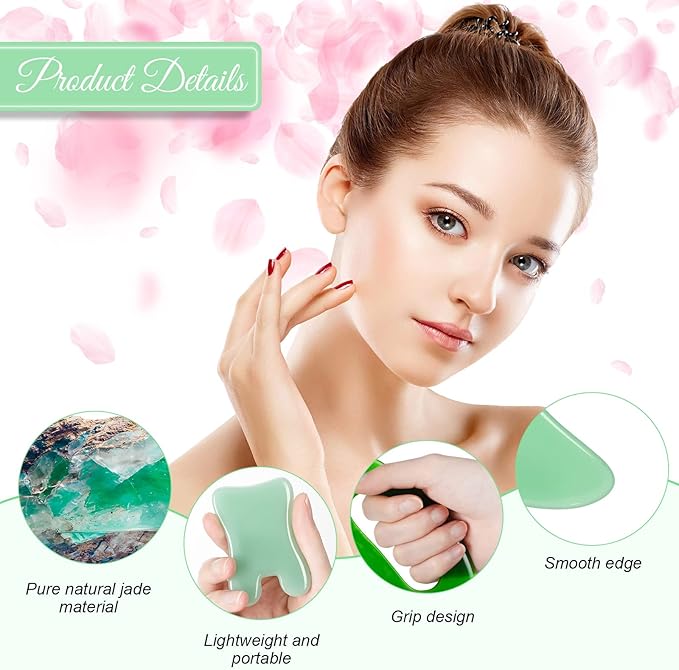 Treela 5 Pcs Gua Sha Facial Tools Set and 1 Pcs Body Gua Sha Massage Tool with Handle for Face Back Neck Leg Body Scraping Massage Board Guasha Comb(Jade, Resin,Green)