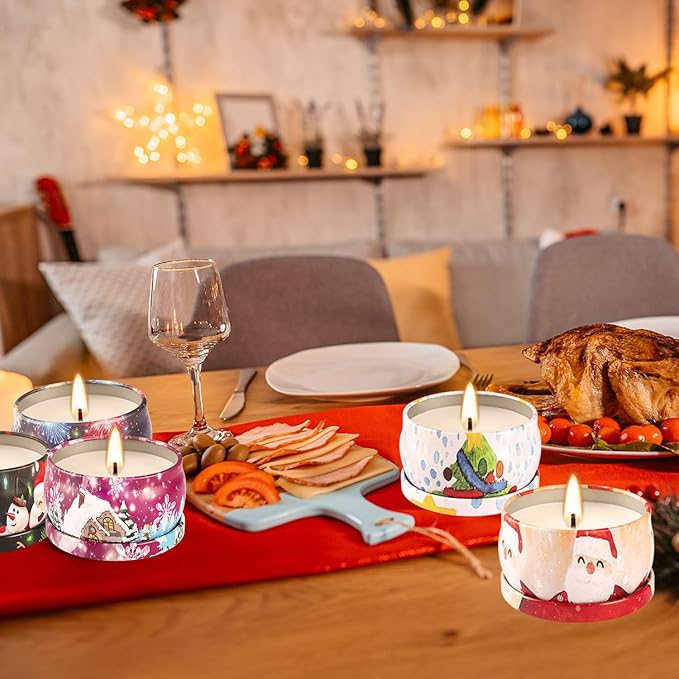 24Pack Christmas Scented Candle Tins Gift Set - Soy Wax Festive Aromatherapy Candles 2.5oz- Smokeless Long Lasting Burn time for Christmas Gifts Holiday Decor & Gifting.