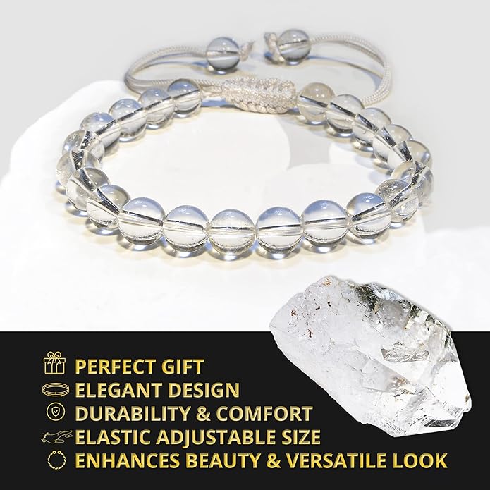 Energy Protection Crystal Handmade Adjustable Bead Bracelet Perfect for Men, Women’s Gift - Gemstone Healing Stretch Bracelet Pulsera Para Hombre Mujer Stocking Stuffer