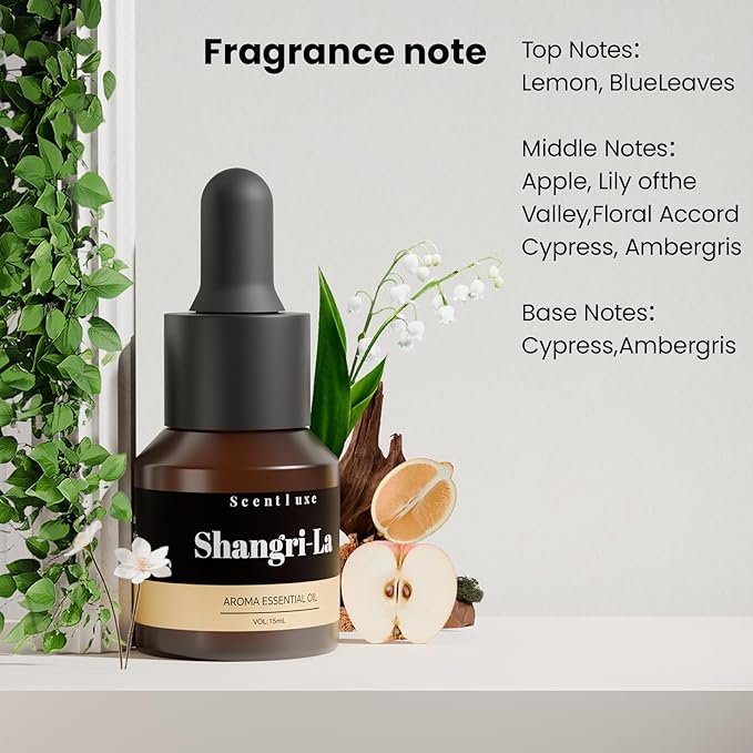 ShangriLa Inspired Hotel Essential Oil & Diffuser Oil - Lemon, Cypress & Ambergris Aromatherapy Blend for Home Luxury 15mL Premium Fragrance Oils for Ultrasonic/waterless Scent Diffusers