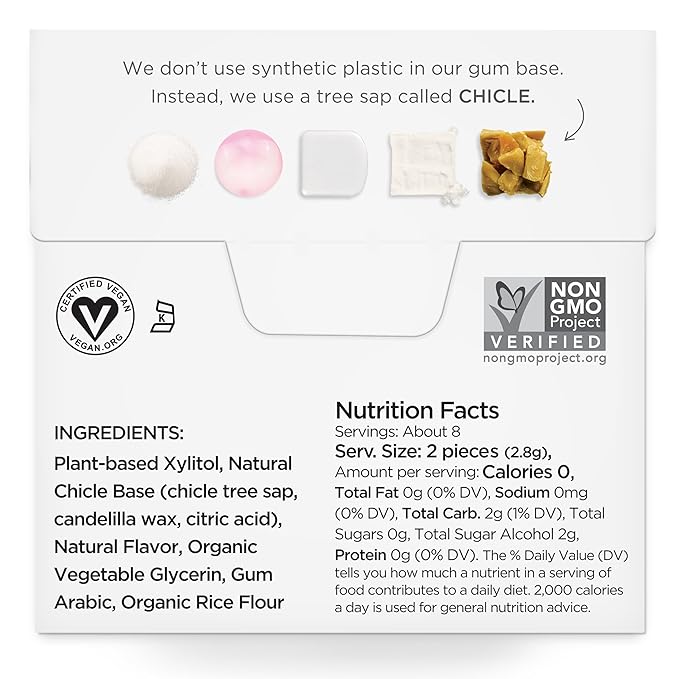 SIMPLY Gum | Dental Gum | Sugar Free Xylitol Chewing Gum | Bubblegum | Pack of Six (90 Pieces Total) | Synthetic Plastic Free + Sugar Free + Aspartame Free