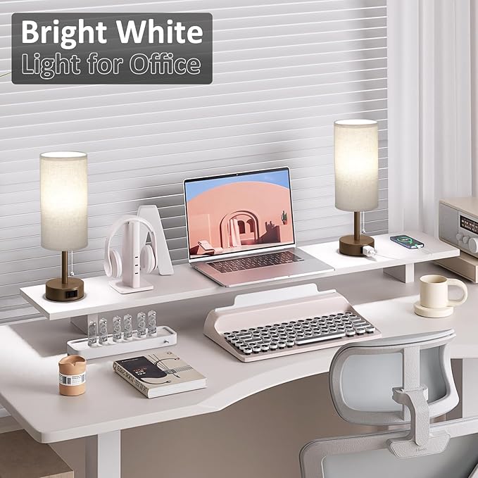 Fenmzee Brown Bedside Table Lamps Set of 2-3 Color Temperatures Pull Chain Lamp with AC Outlet Charging Port, Small Round Night Stand Lamps for Bedroom, Bed Side Light with E26 LED Bulbs