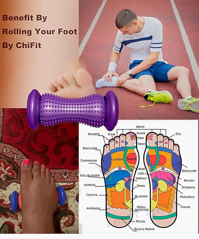 Manual Foot Massager Roller for Plantar Fasciitis Relief, Portable Deep Tissue Muscle Massage Roller for Foot Arch and Heel Pain, Effective Reflexology Tool Relax The Nerves (Rose Purple)