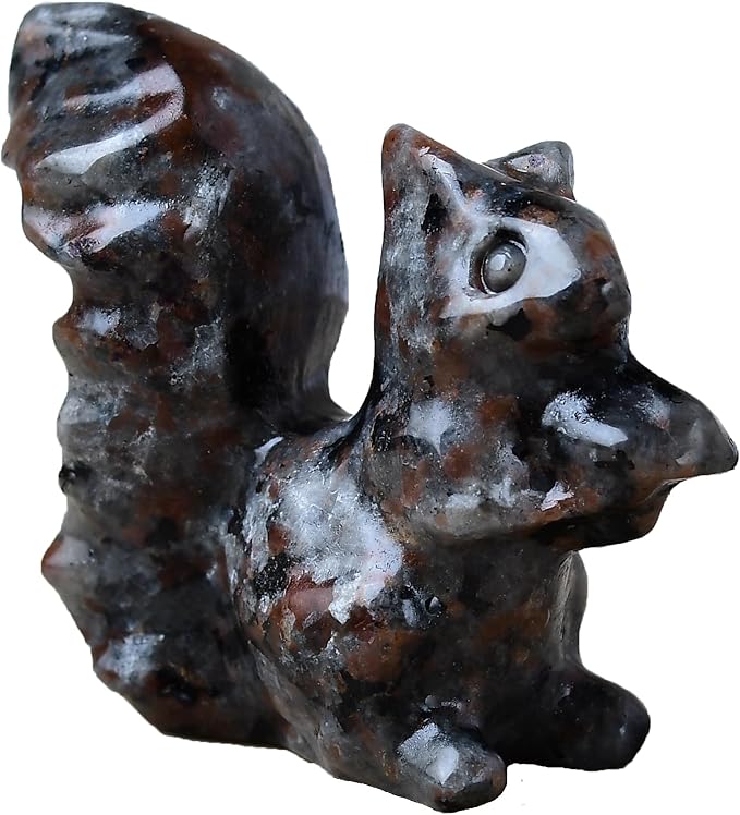Flame Stone Squirrel Crystal Statue Healing Crystal Reiki Meditation Pocket Gem Guardian Sculpture Home Study Table Desk Decor Collection Gift for Loved Ones