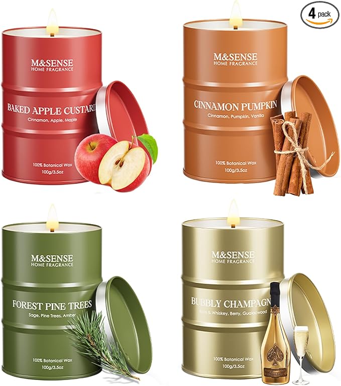 Fall Candles Set | Mini Scented Candles Gift Set | 4 Pack Candles for Home Scented Candle,Apple Pumpkin Cinnamon Pine Champagne Candle,Gift Set for Women and Men,Soy Wax 14 oz 86 Hour
