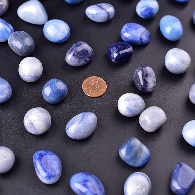 Blue Aventurine Healing Crystal Stone Set - 24 Pieces, 0.6" Natural & Polished Stones for Healing, Meditation, Reiki, Chakra, Crafting & Decoration