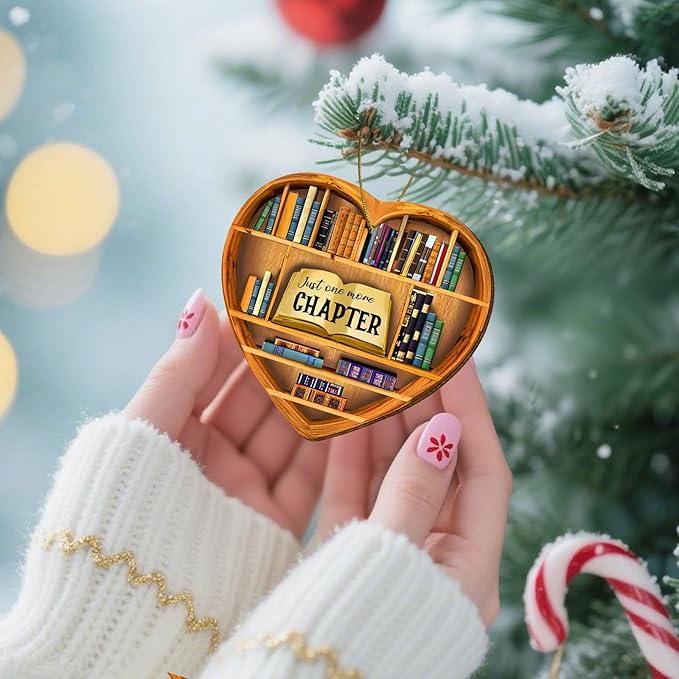 1PC 2 Side Printed Just One More Chapter Wooden Christmas Ornaments, Keepsake Gifts for Men, Women, and Friends, Book Lover Ornament Christmas for Tree, Bookaholic Christmas Decorations