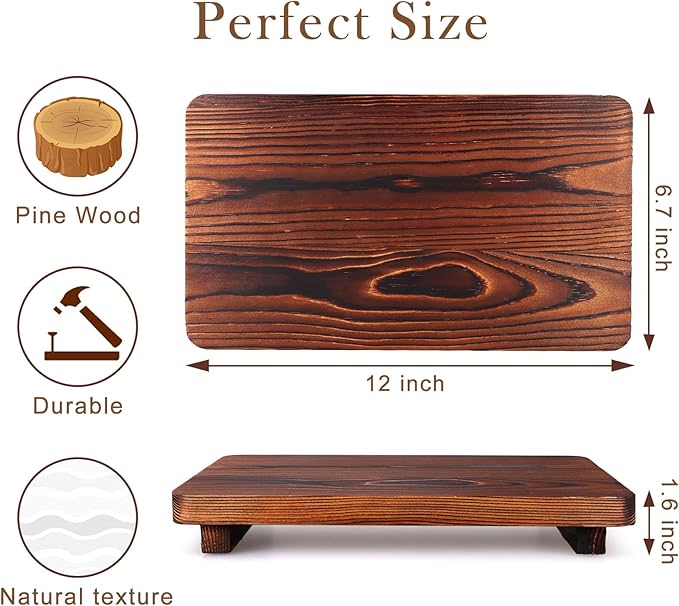 Farmhouse Bathroom Counter Tray Wood Risers Display Stands Kitchen Countertop Trays Decorative Dish Soap Dispenser Holder for Bathroom Sink Accessories Wooden Pedestal Stand Kitchen Decor Vanity Tray