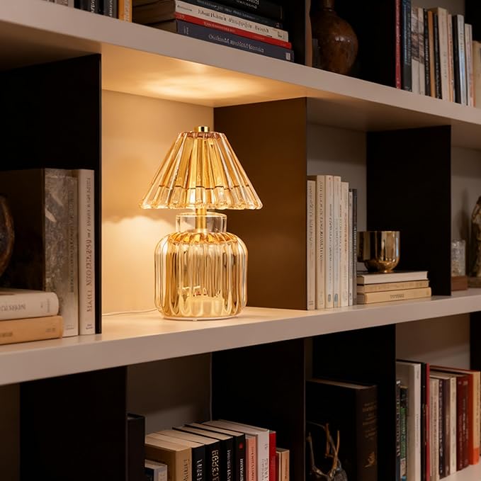 Battery Operated Lamp with Auto-Off Timer, Cordless Table Night Light for Bedroom & Entryway, Portable LED Lamp for Home, Outdoor, Camping No Battery Included (Umbrella Design - Amber)