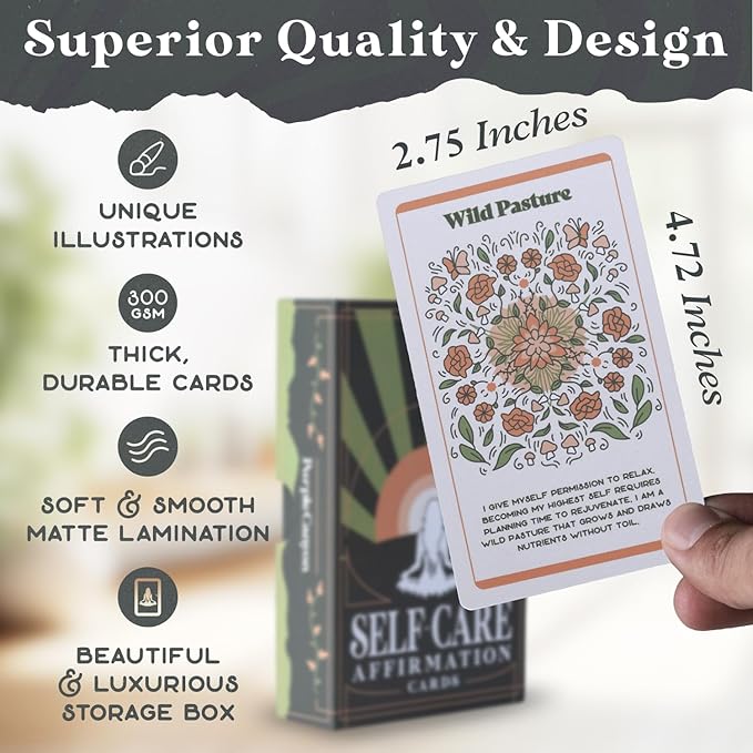 PURPLE CANYON Self Care Affirmation Cards | Positive Affirmations Cards for Mindfulness and Meditation | Motivational Gifts for Women and Men | 52 Card Deck for Encouragement