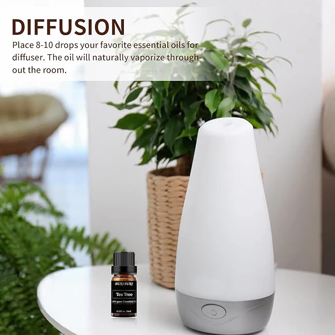 BURIBURI Tea Tree Essential Oil, 100% Pure, Undiluted, Natural Tea Tree Oil Aromatherapy Essential Oils 10ml for Diffuser, Massage