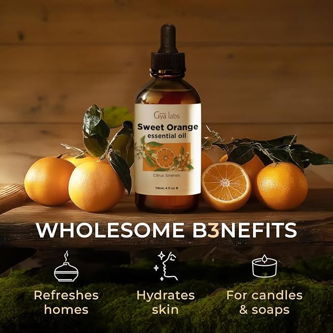 Gya Labs Orange Essential Oil - 4 Fl Oz - for Hair, Skin, Diffuser, Aromatherapy & DIY Candle Making Scent