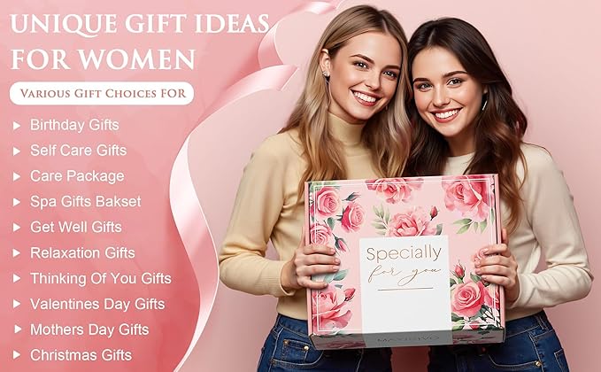 Birthday Gifts for Women Self Care Gift, Rose Spa Gift Baskets Bath Set Get Well Soon Care Package Christmas Mom Gifts for Women Sister Friend Wife Grandma Teacher Nurse w/ Blanket