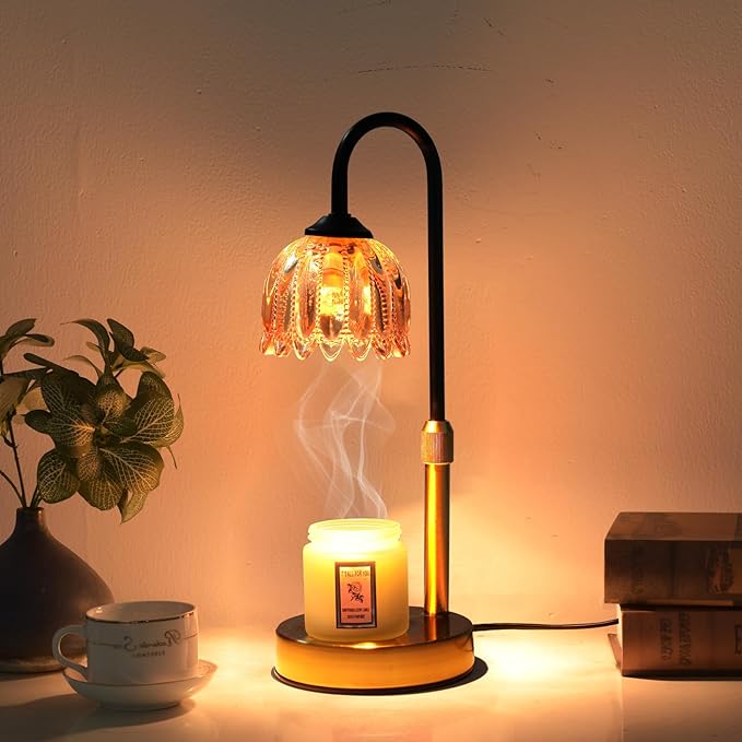 Flower Candle Warmer Lamp with Timer, Wax Warmer Gifts for Mom, Dimmable Candle Lamp Warmer, 3 Timer Modes, 4 Brightness Levels, Adjustable Height for House Warming, Birthday, Christmas Gifts