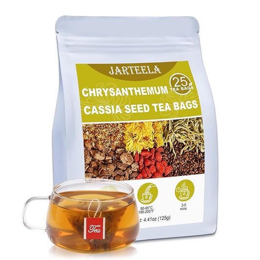 Jarteela - Chrysanthemum Cassia Seed Tea Bags - 5g x 25 Count - Chrysanthemum Blend Herbal Tea with Goji Berry, Burdock Root, Honeysuckle, Osmanthus - Support Overall Health
