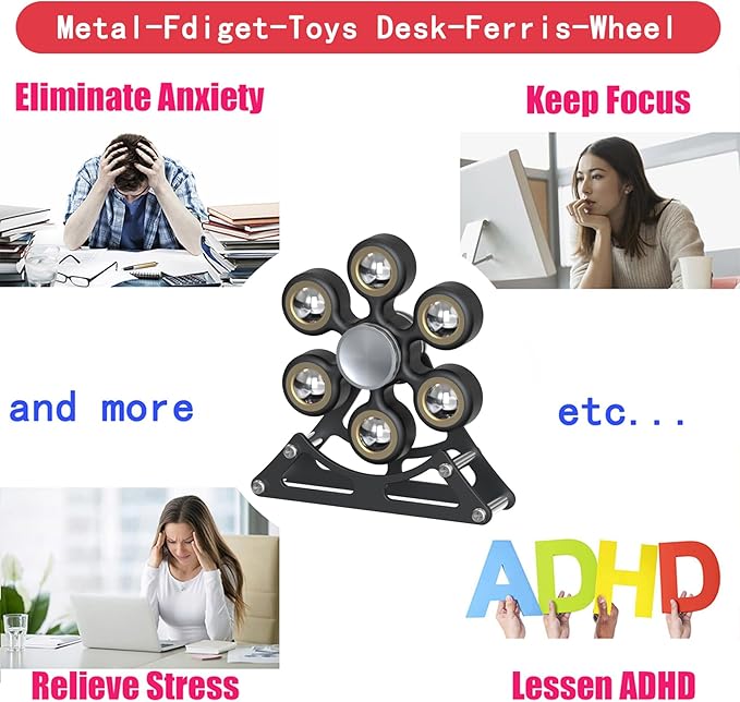 Desk Toys for Fidget Ferris-Wheel Spinner: 4mins Metal Cool-Gadgets Kinetic-EDC-Toy, Cool-Stuff for Kid Children Teen Adult, ADHD Tools Stress Relief Gift for Office Home School Men Woman Christmas