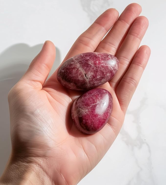 Polished Rhodonite Crystal Stones - 2 Pcs of 1.2" Worry Stone for Anxiety, Pocket Palm Stone Super Large Handpicked Natural Tumbled Gemstones for Meditation, Reiki, Chakra Healing, Home Decor