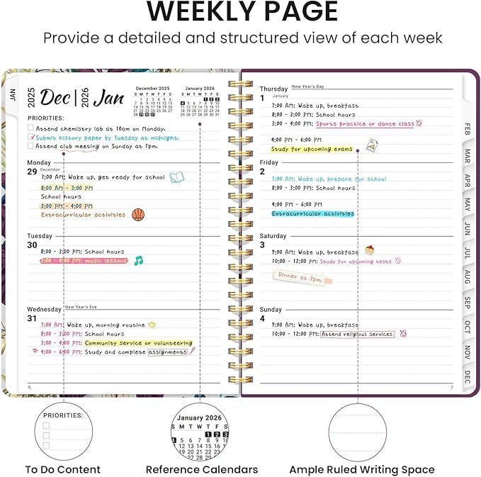 2026 Planner, Monthly and Weekly Calendar Planner for Women, January 2026 - December 2026, Hardcover Pretty 2026 Agenda Planner Book with Tabs, Spiral Bound, Perfect for School Office Home Supplies, 8.5" x 11" - Jungle
