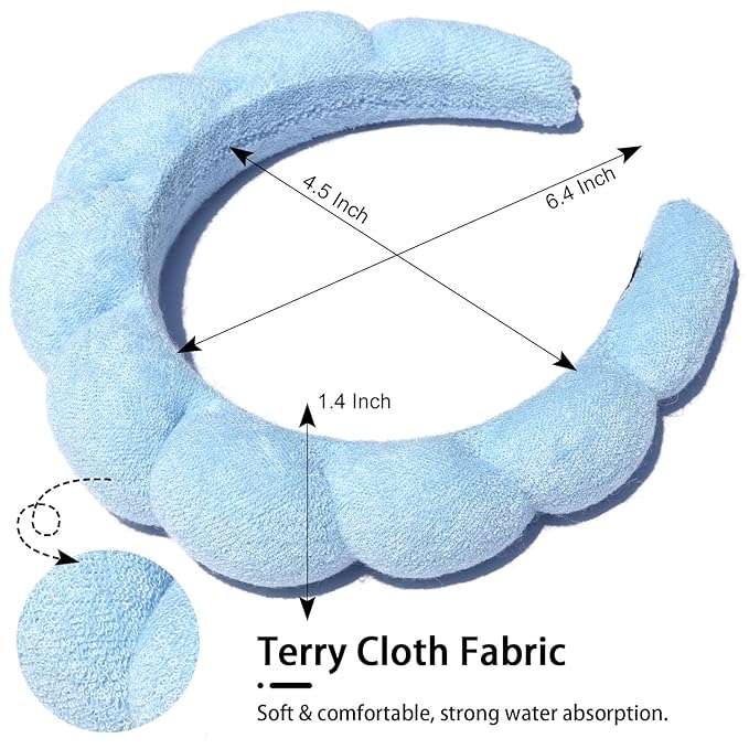 Spa Headbands - Terry Cloth Facial Headbands for Makeup Application, Skin Treatment, and Face Washing