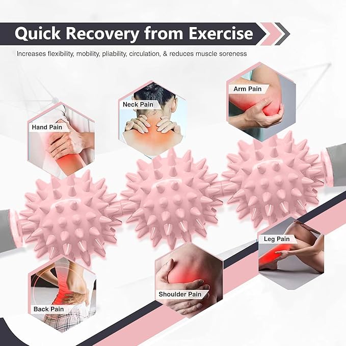 Fascia Muscle Roller, Cellulite Massager for Sore Muscles, Neck, Leg, Back - Pressure Trigger Point Body Deep Tissue Massage Stick Tools With 3 Massage Balls | Pink