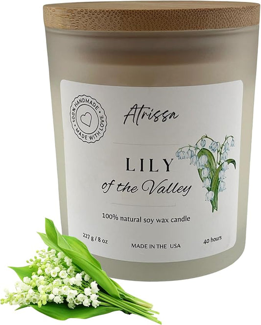 Lily of The Valley Scented 8 OZ Handmade Coconut-Soy Wax Blend Candle, Fresh, Floral, Romantic, Elegant Botanical Candle for Her or Home, Made in The USA (8 Oz, Lily of The Valley)