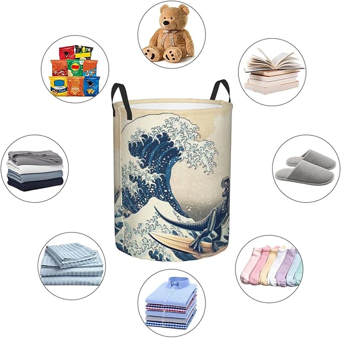 Laundry Basket Wave Collapsible Large Capacity, Dirty Clothes Basket Durable Lightweight Hamper With Handles Ideal For Clothes, Toys Home Organization