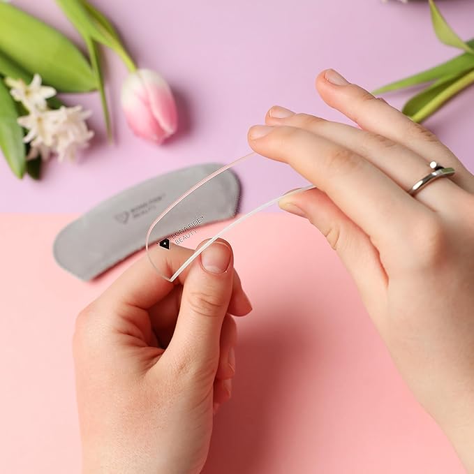 Bona Fide Beauty Ergonomic Moon Nail File (Clear) Grit in The Groove. Etched Glass File Made in The Czech Republic, Curve File with Large Gripping Surface.